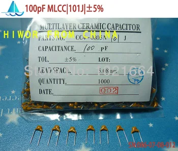 (1000pcs/veliko)(Kondenzatorji|MLCC) 100pF 101J 50V je Vodila Večplastne Monolitno Keramični Kondenzator, smola:5.08 MM, TOL:5%